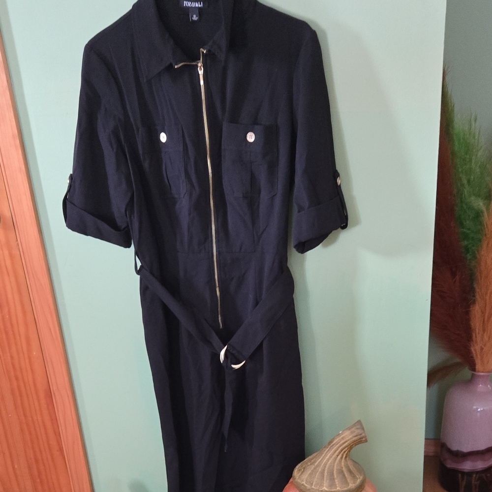 Roz & Ali Black Long Sleeve Dress with Belt